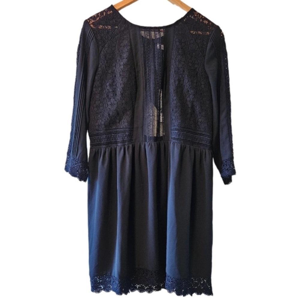 Revolve Heartloom Aimee Lace Mini Dress Cutout Quarter Sleeve Black Dress Size L - Picture 5 of 16